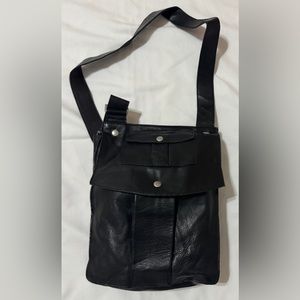 Vtg Karl Lagerfeld x H&M Black Leather messenger Crossbody bag Silver Hardware